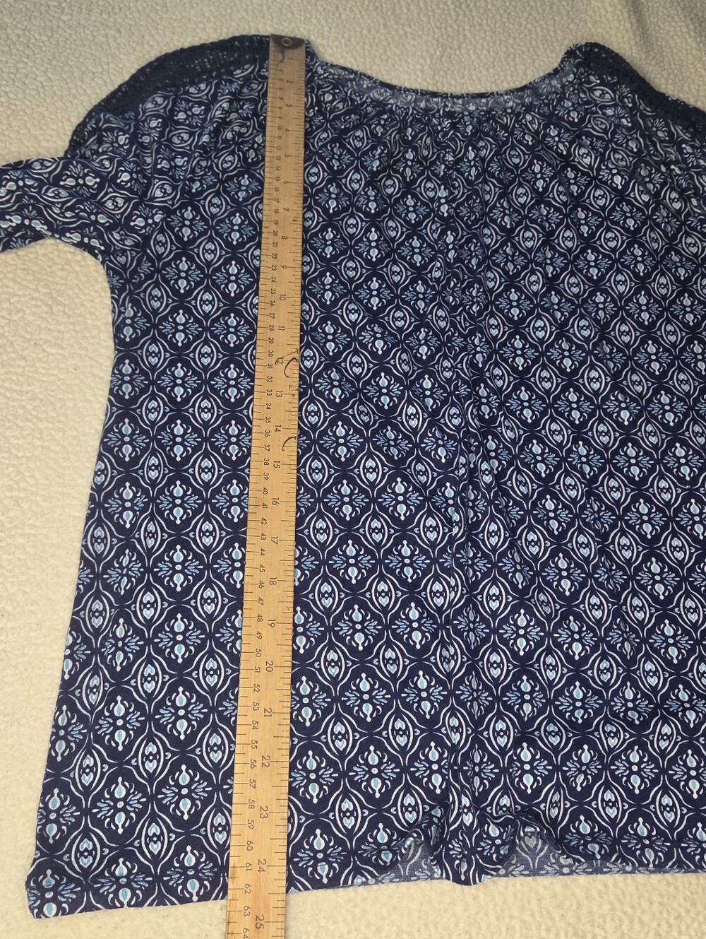 St. John's Bay Navy and White Geometric Long-Sleeve Blouse - Picture 6 of 7